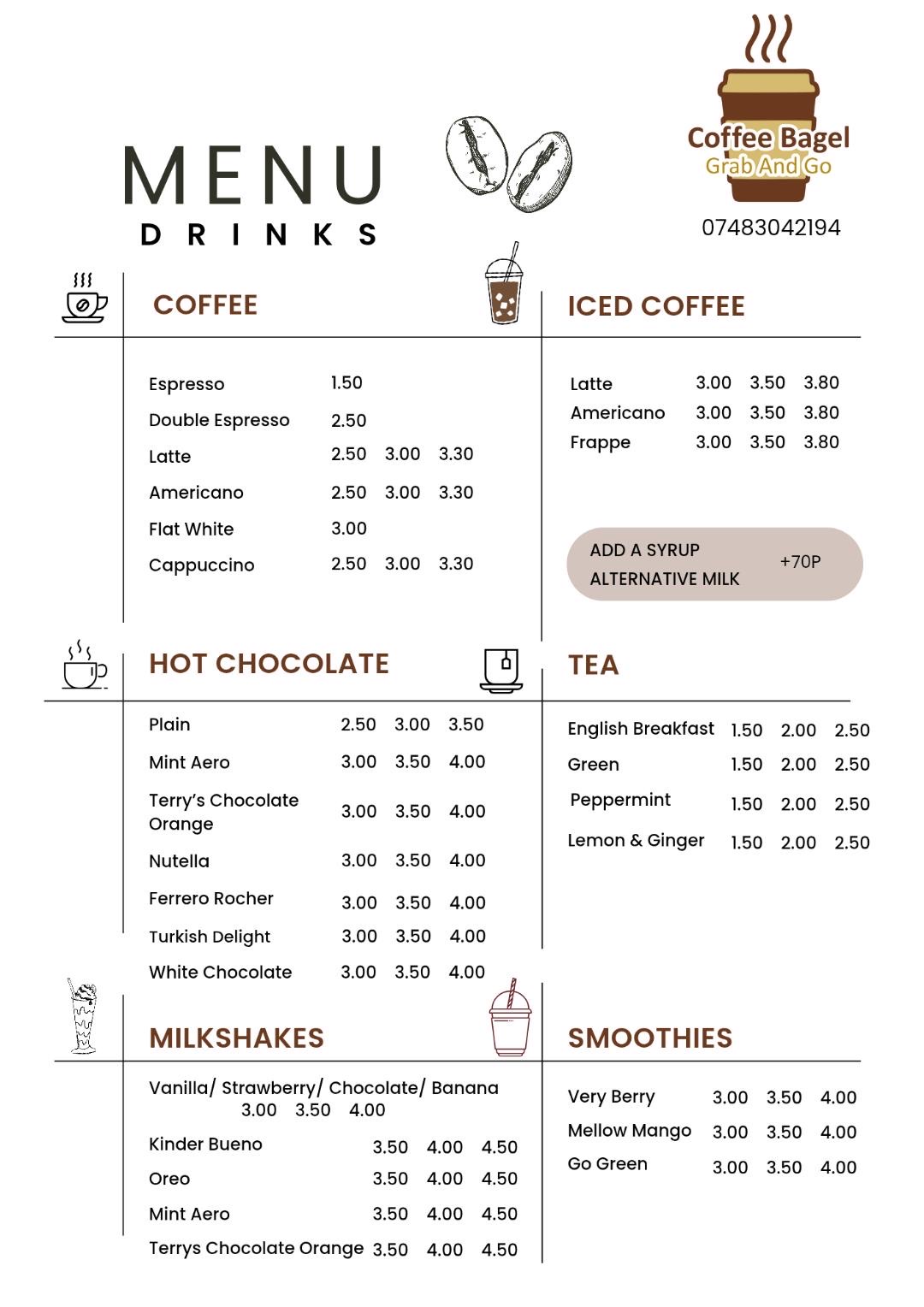 coffee bagel menu