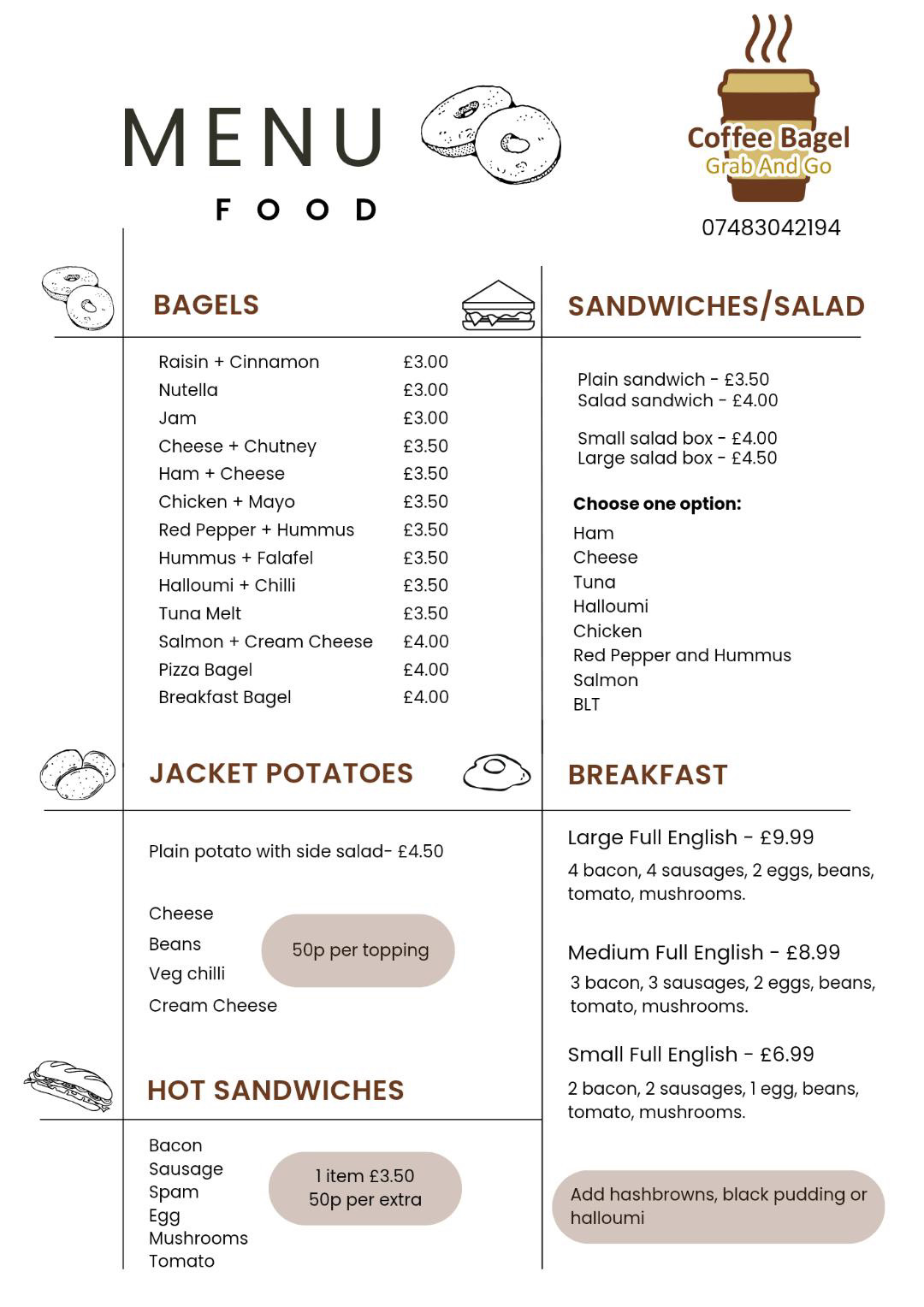 Coffee Bagel Menu